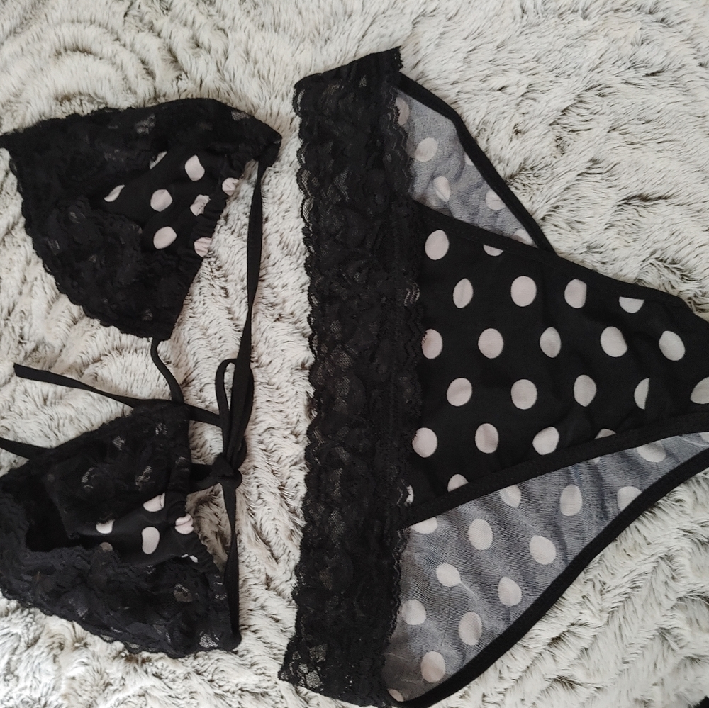 Polka Dot Bikini with Lace Detail size Medium